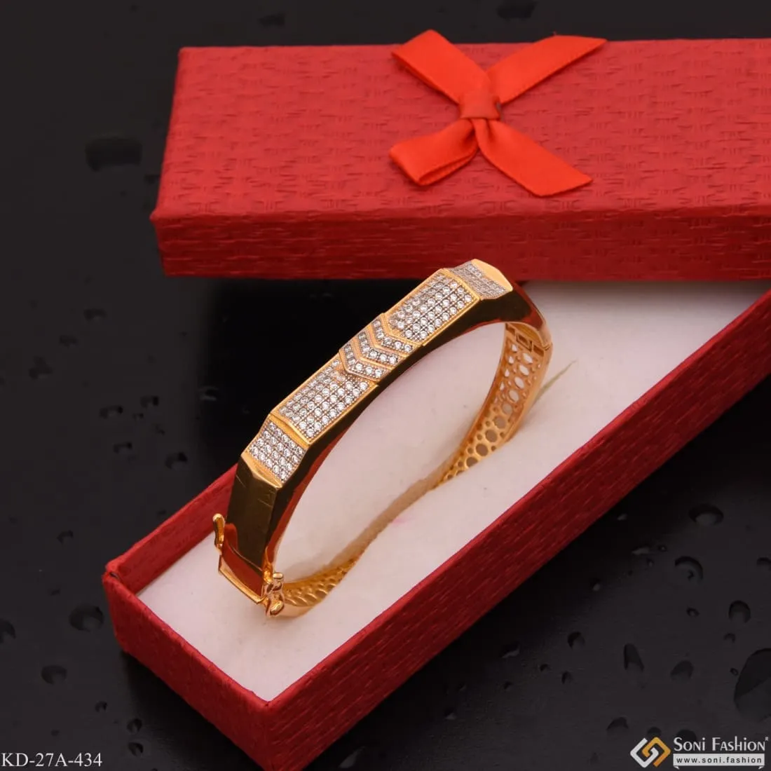 1 Gram Gold - Aerrow with Diamond Glamorous Design Gold Plated Kada - Style A434