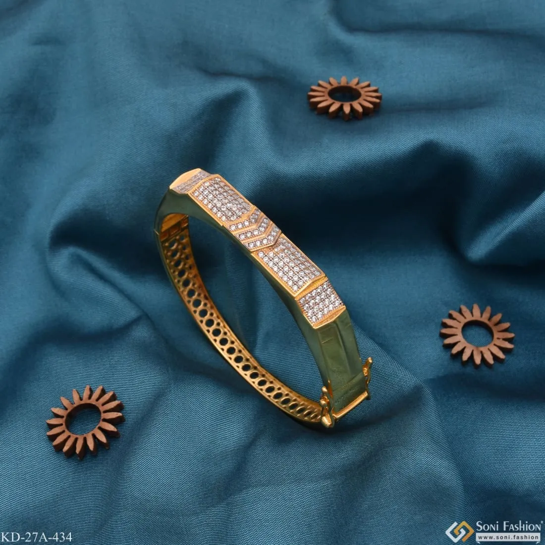 1 Gram Gold - Aerrow with Diamond Glamorous Design Gold Plated Kada - Style A434