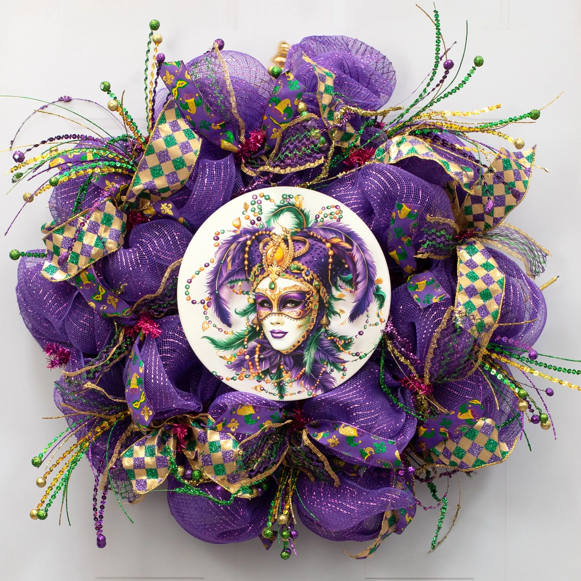 10.5" Round Waterproof Sign: Mardi Gras Jester Lady Face