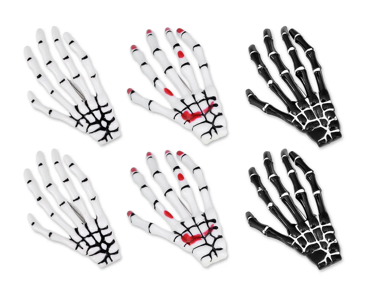 2 Pairs Gothic Skeleton Hands Bone Hair Clips - Black and White by DS. DISTINCTIVE STYLE