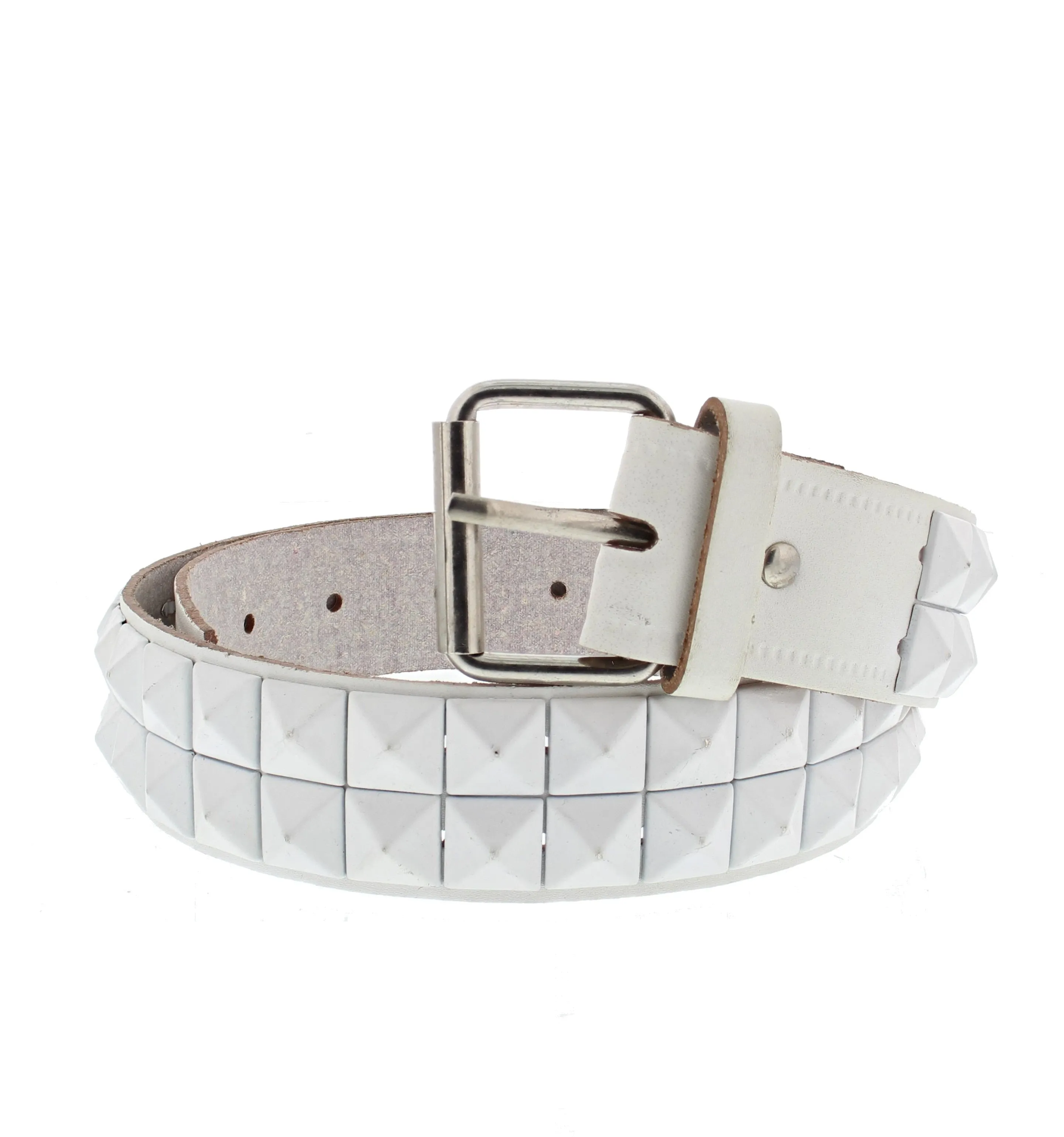 2 Row Pyramid Studded Reconstructed Leather Belt