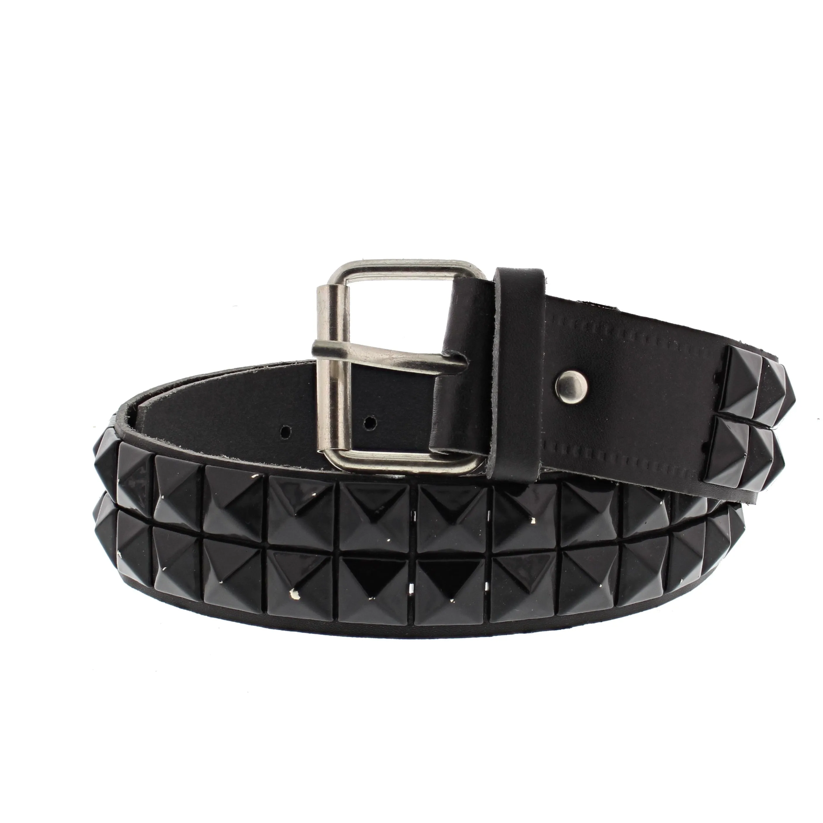 2 Row Pyramid Studded Reconstructed Leather Belt