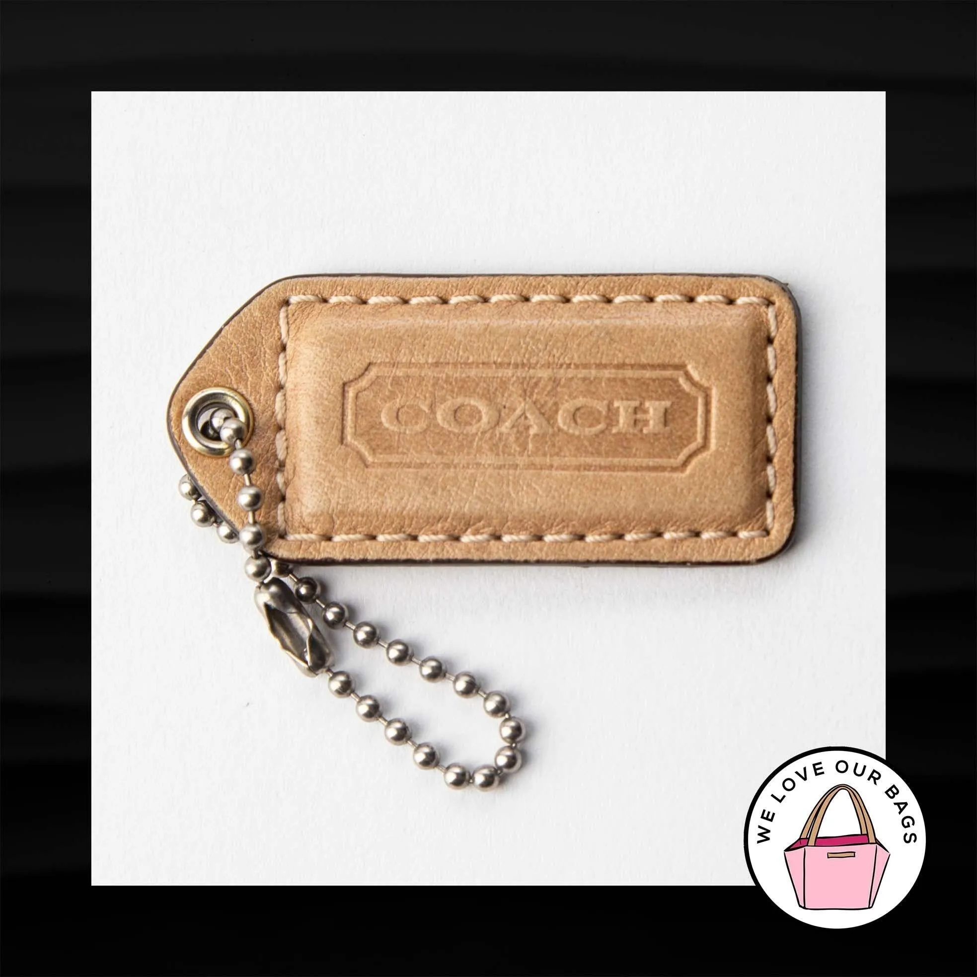 2.25" Medium COACH TAN NUDE LEATHER KEY FOB BAG CHARM KEYCHAIN HANGTAG TAG