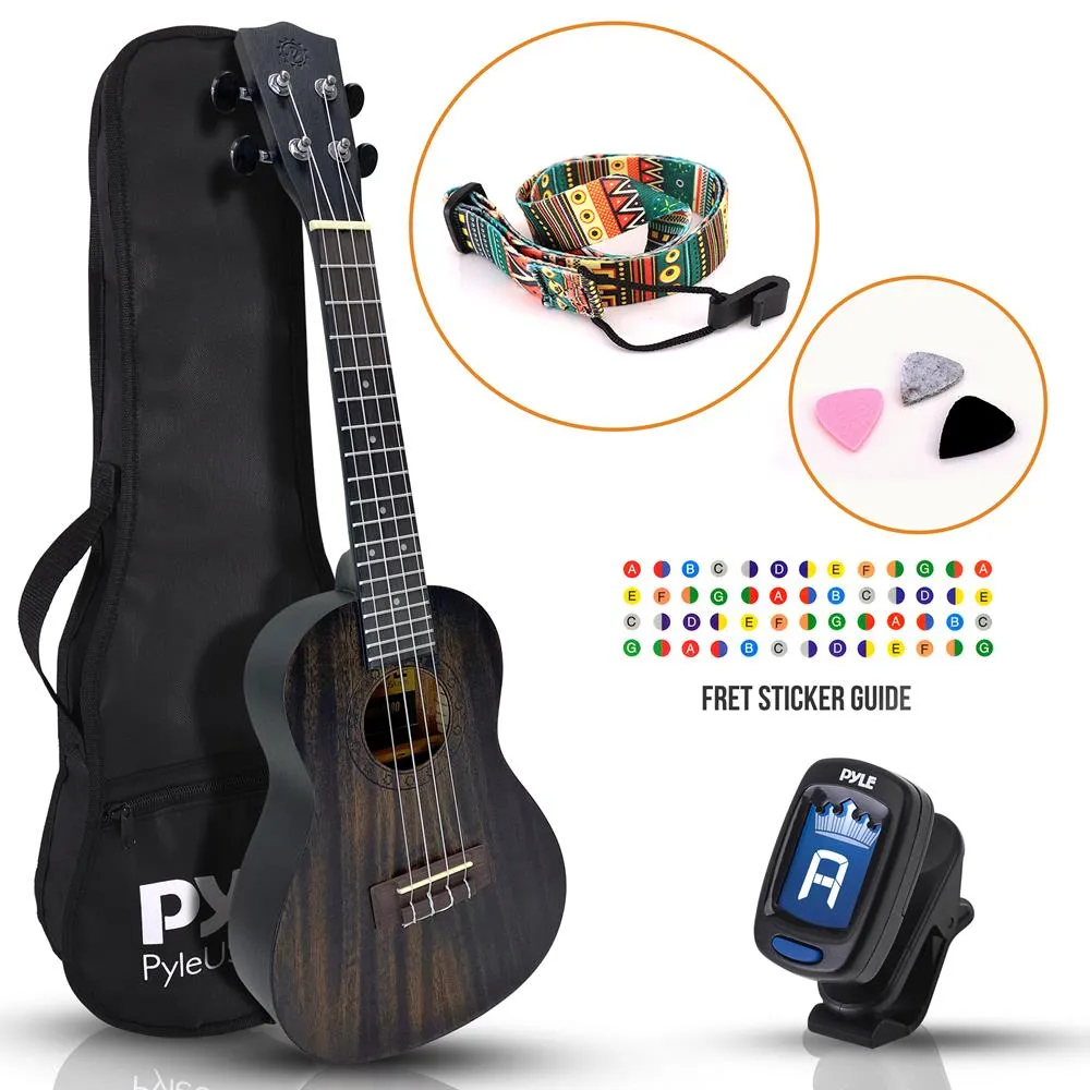 23'' Inch Wooden Concert Ukulele Kit - Traditional 4-String Ukulele With Handy Digital Tuner, Strap, Finger Guide, 3 Spare Picks & Gig Bag