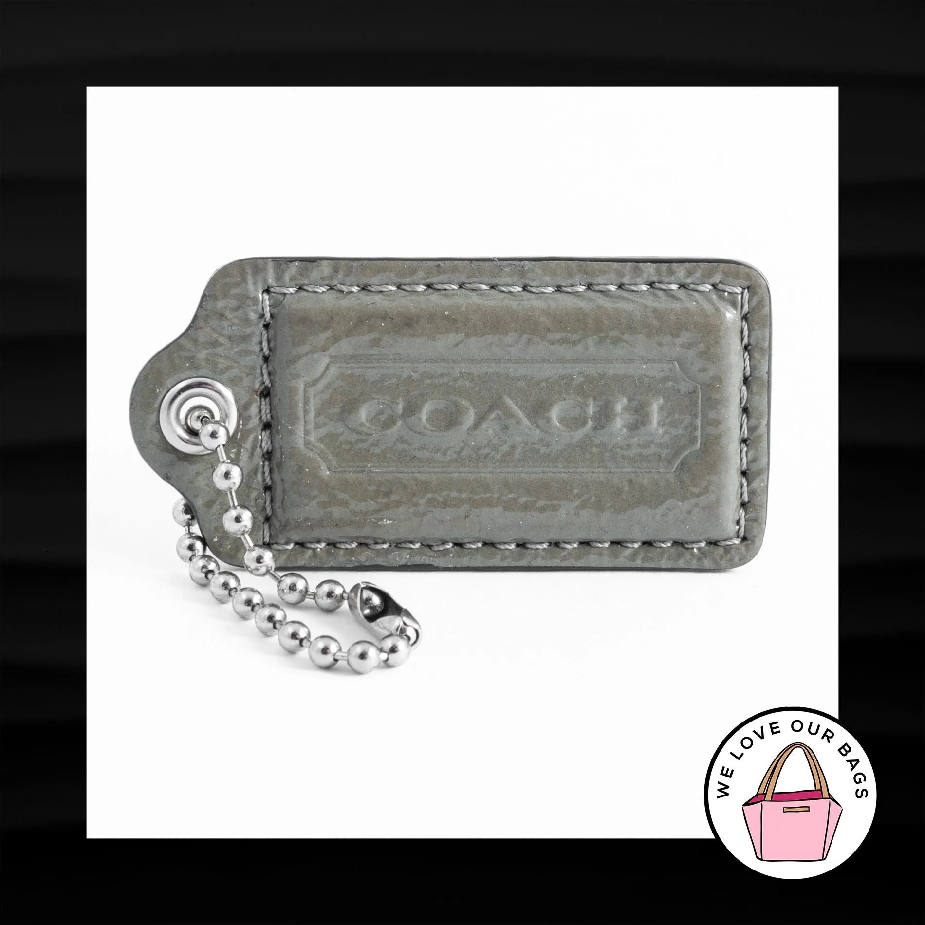 2.5" COACH GREY GRAY PATENT LEATHER KEY FOB BAG CHARM KEYCHAIN HANGTAG