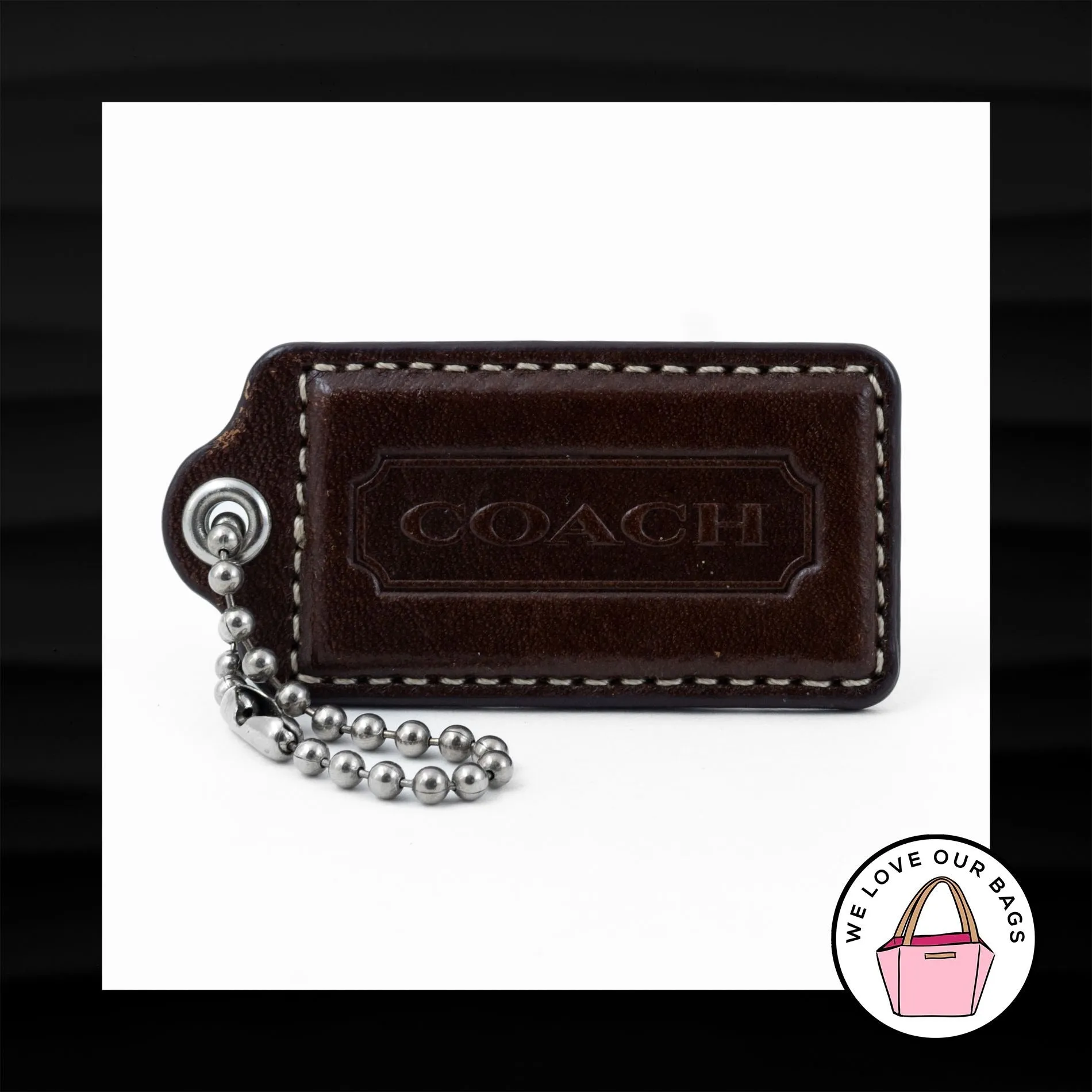 2.5" Large COACH BROWN LEATHER KEY FOB BAG CHARM KEYCHAIN HANG TAG