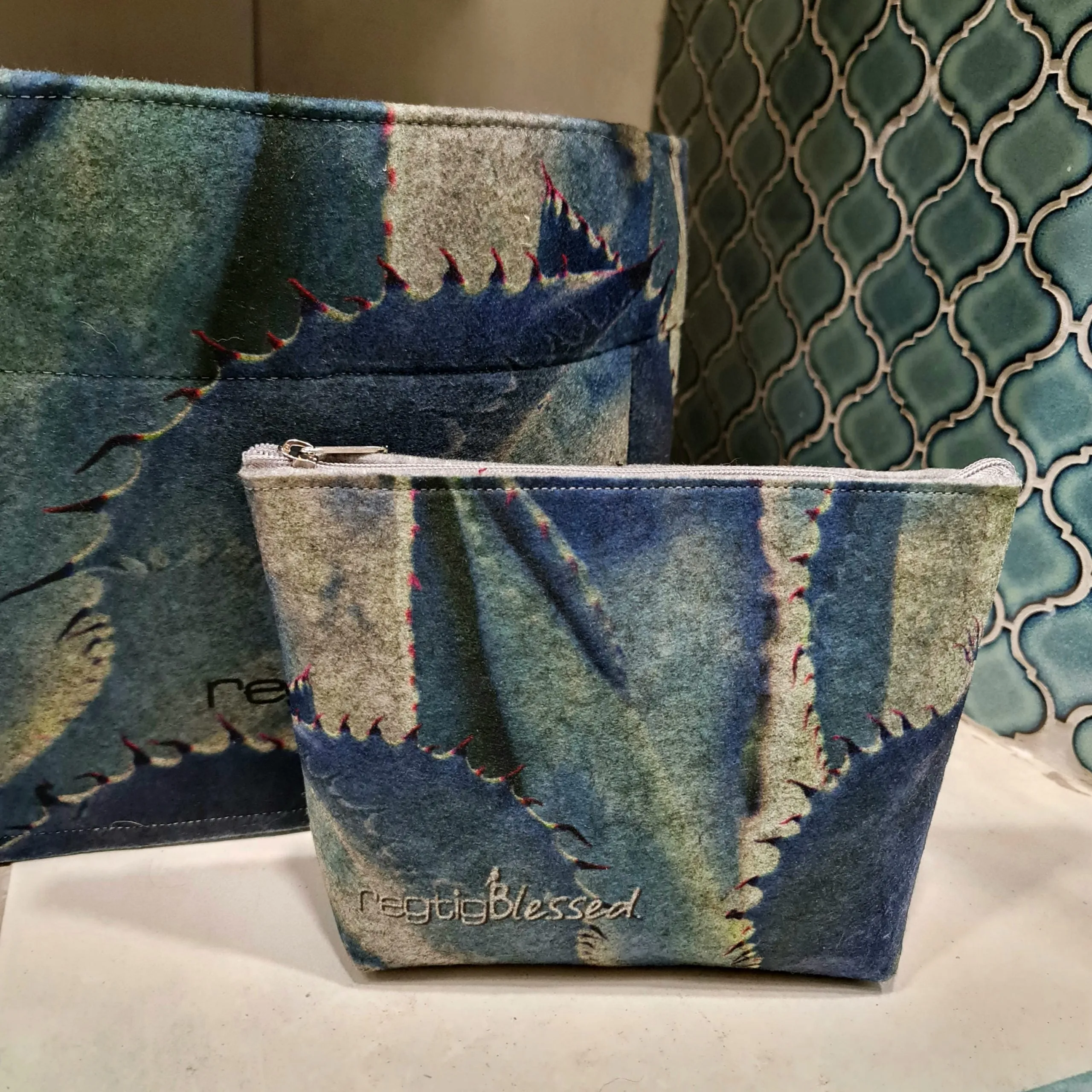 Aloes Blues - Recycled Felt Cosmetic Bag