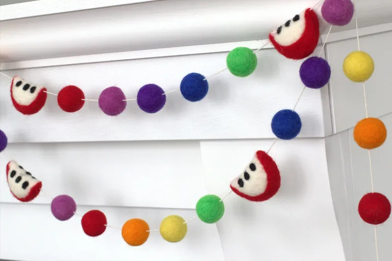 Apple Slice & Felt Ball Garland- Rainbow