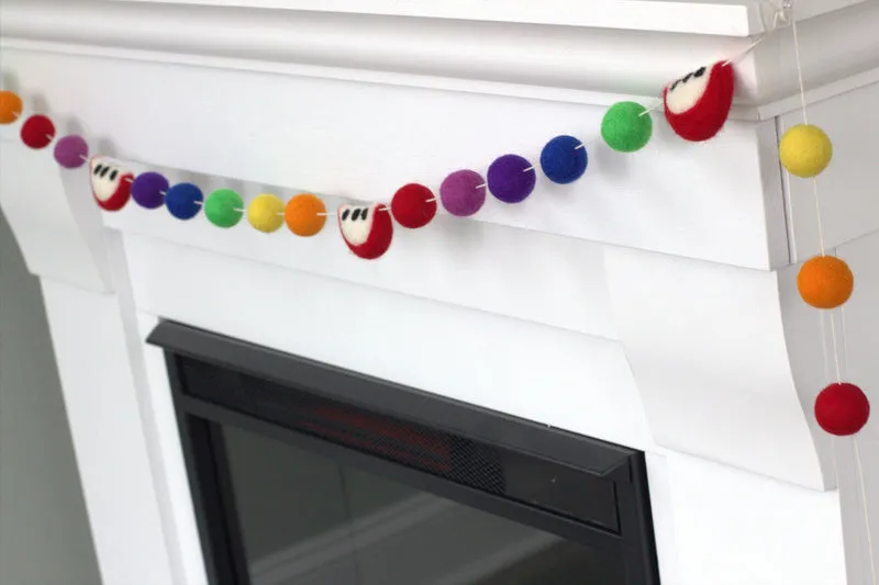 Apple Slice & Felt Ball Garland- Rainbow