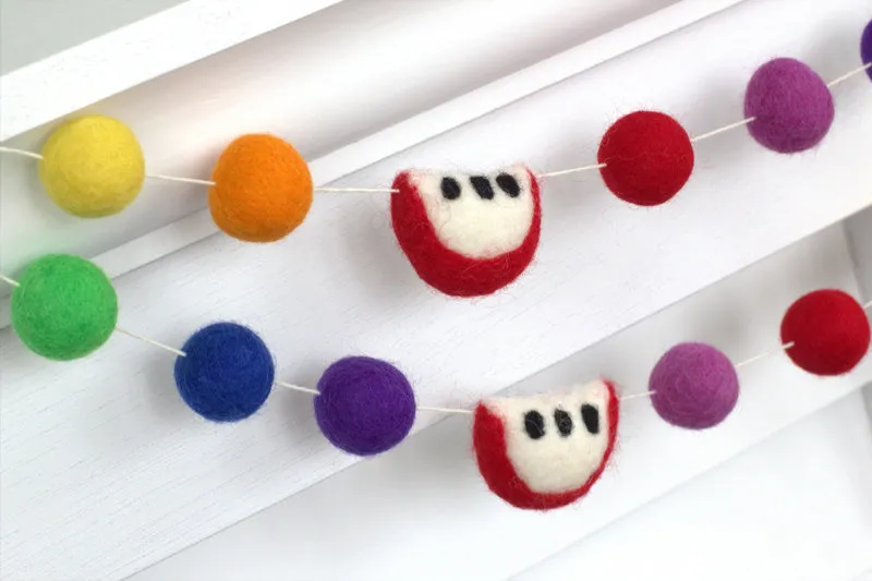 Apple Slice & Felt Ball Garland- Rainbow