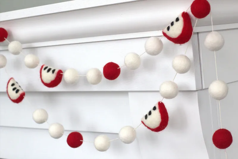 Apple Slice & Felt Ball Garland- Red & White