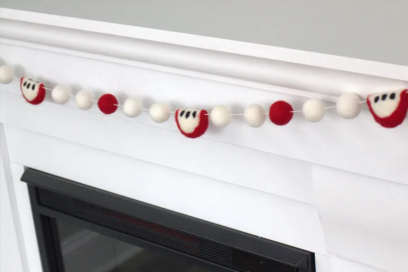 Apple Slice & Felt Ball Garland- Red & White