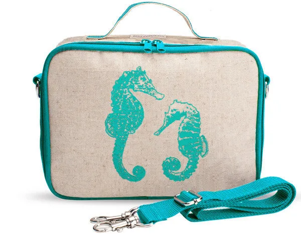 Aqua Sea Horses Lunch Box - Raw Linen