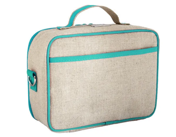 Aqua Sea Horses Lunch Box - Raw Linen