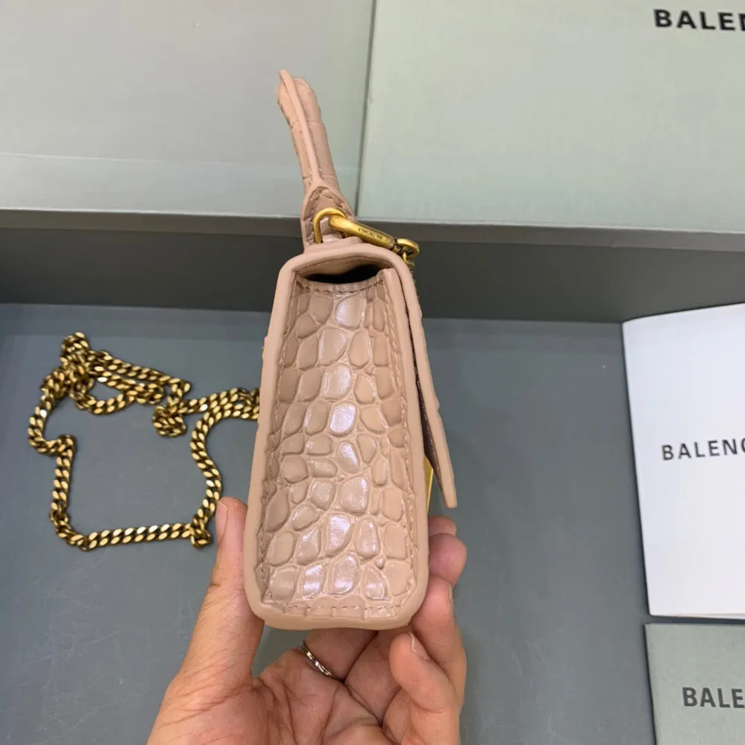 Balen Hourglass Mini Handbag With Chain In Beige, For Women,  Bags 4.7in/12cm