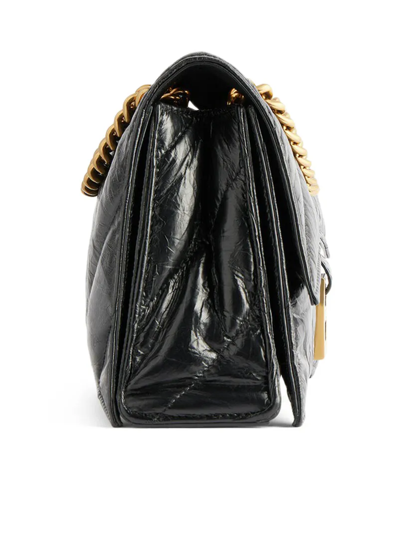 Balenciaga Women Crush Bag With Small Quilted Chain For Women In Black