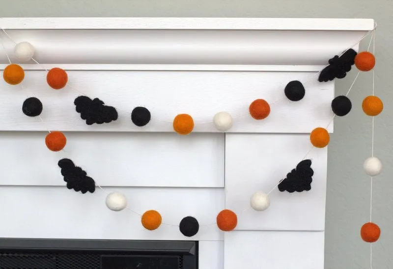 Bat Halloween Garland- Orange Black & White