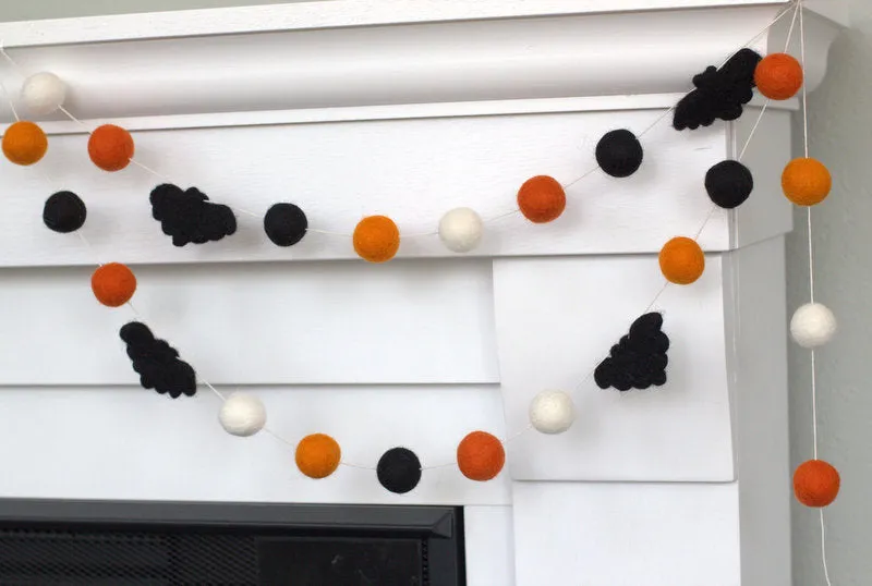 Bat Halloween Garland- Orange Black & White