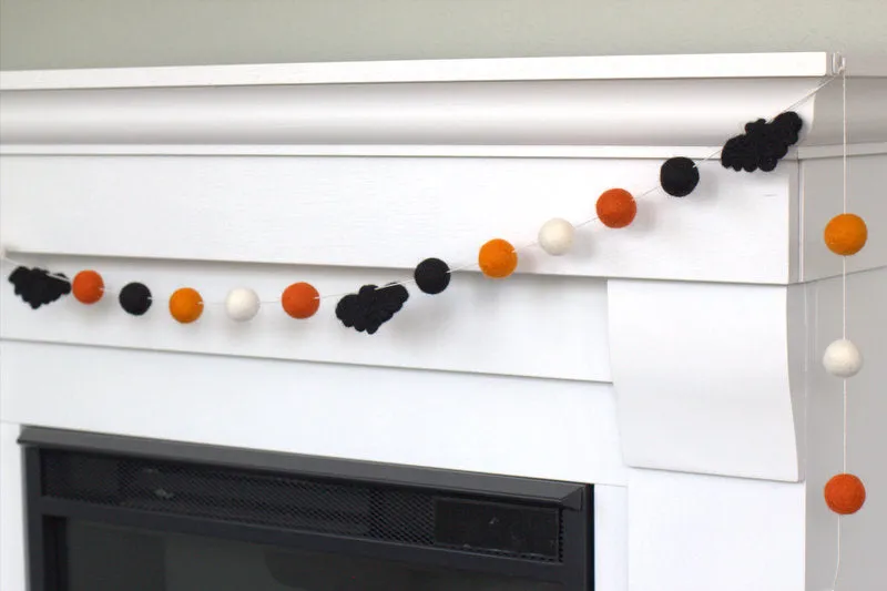 Bat Halloween Garland- Orange Black & White