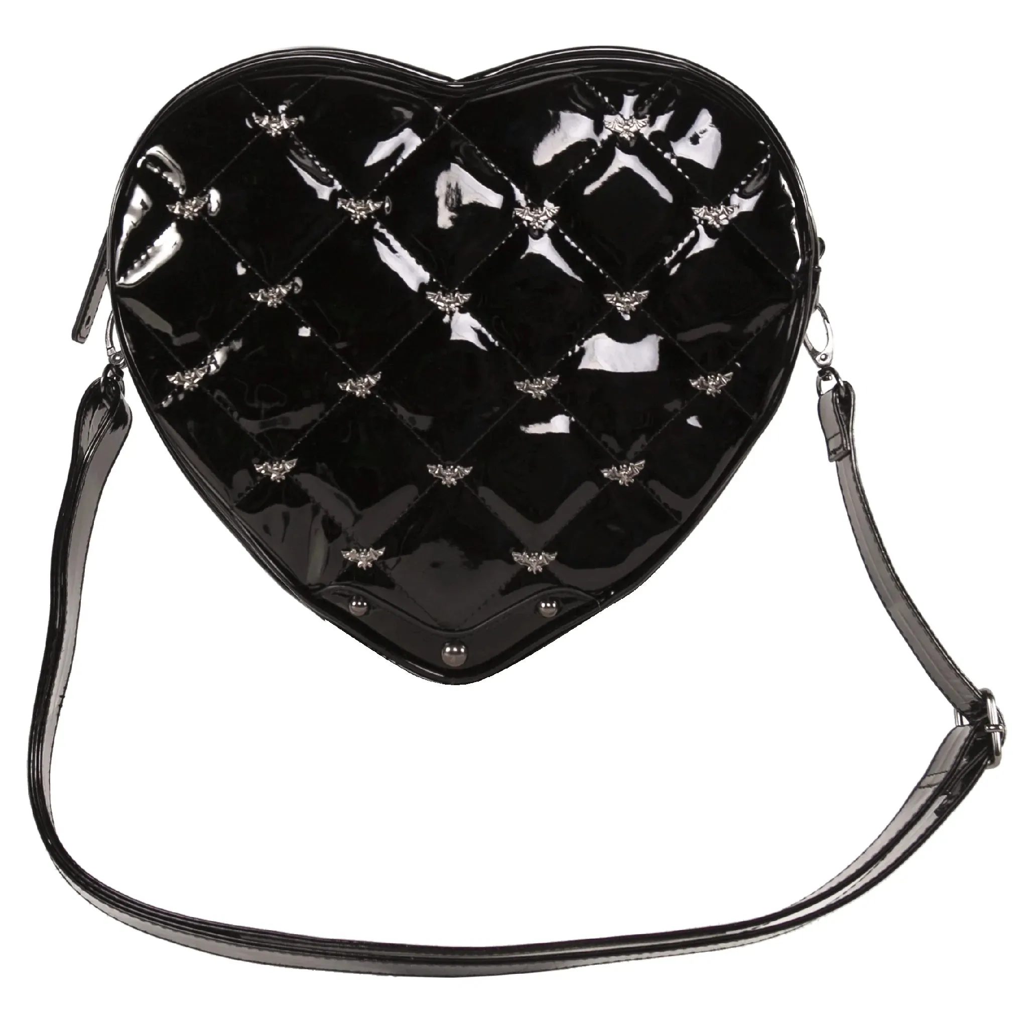 Bat Studded Quilted Heart Shaped Shoulder Bag