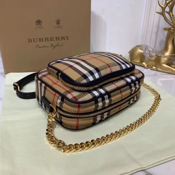 BB Vintage Check Cotton Camera Bag Neutral For Women, Women’s Bags 7.7in/19.5cm