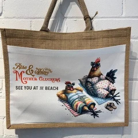 Beach Bag Funny Quote Chickens Rise & Shine