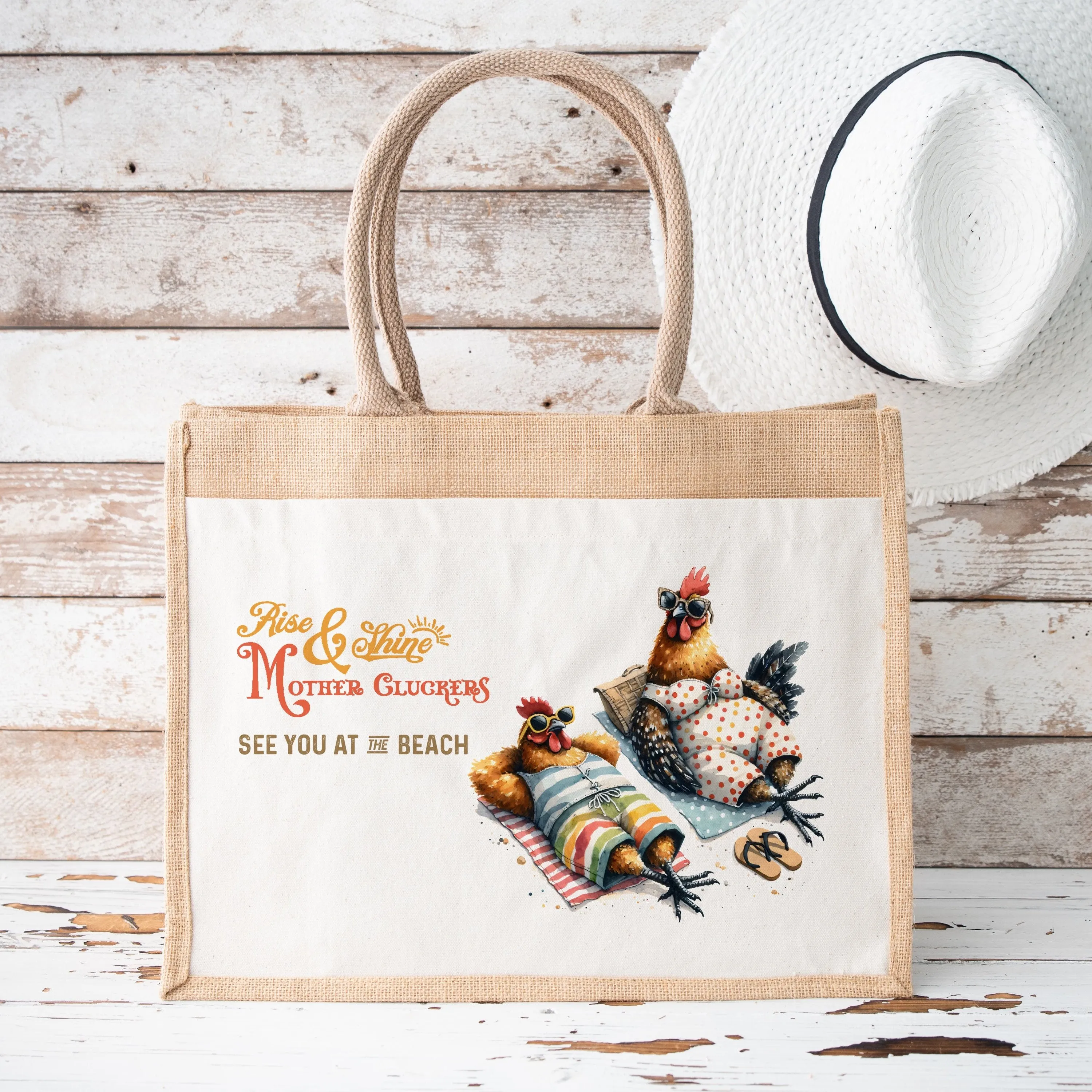 Beach Bag Funny Quote Chickens Rise & Shine