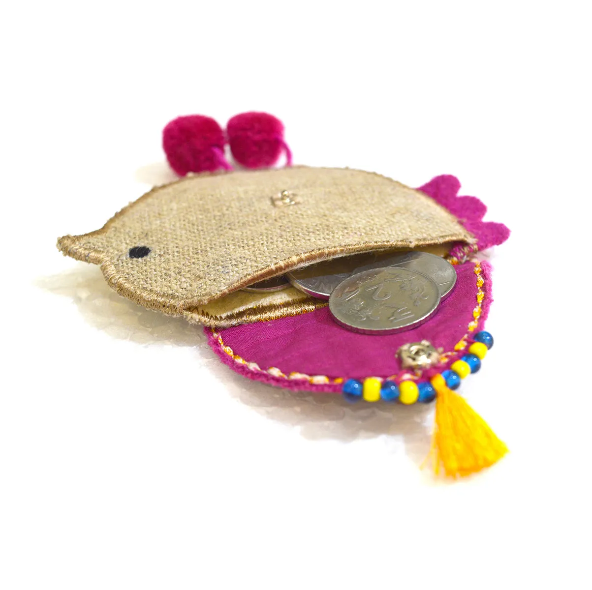 Bird coin bag, wire holder, handmade, gift, bohemian, moroccan size 4X3 inches