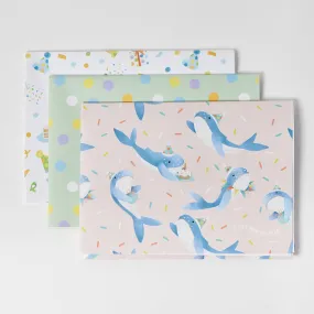 Birthday Party Whale Wrapping Paper Sheets Set of 3