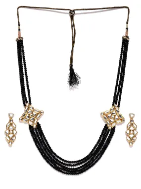 Black Gold-Plated Kundan Studded Multi-Stranded Handcrafted Rani Haar Necklace Set