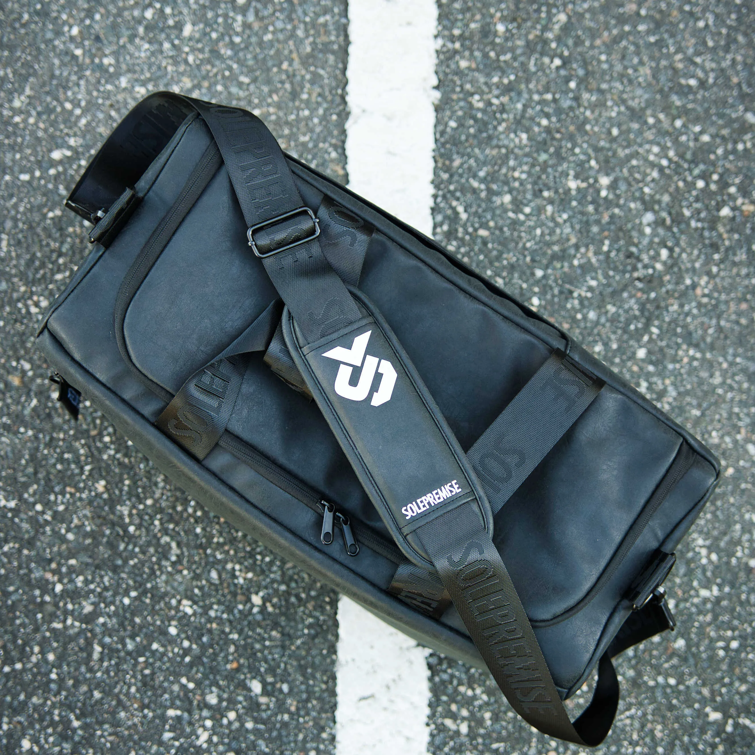 Black Leather Sneaker Duffle Bag