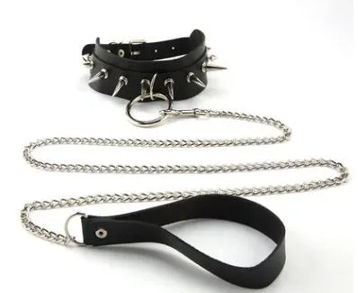 Black PU Choker Spike with Detachable Chain Strap