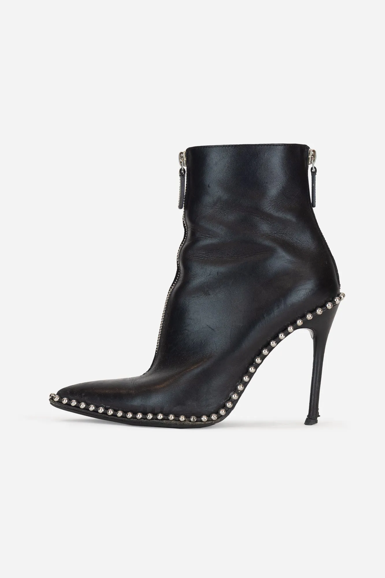 Black Silver Studded Sole Outline Ankle Boots