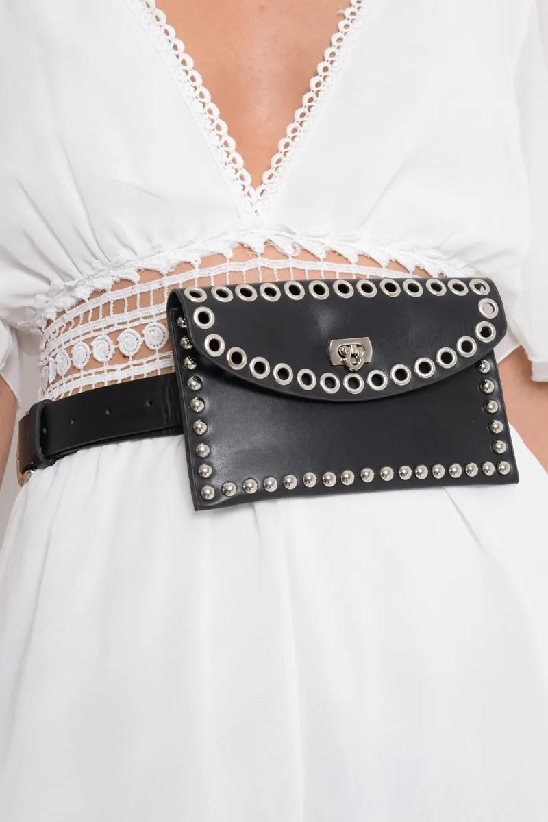 Black Studded Envelope Bumbag - Hildred