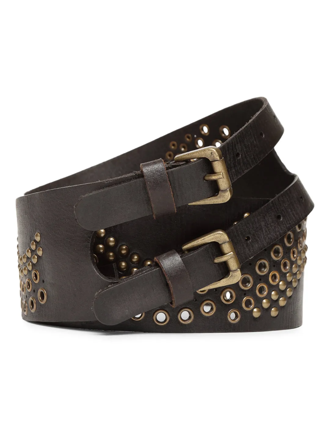 Black Studded Genuine Leather Belt For Women By Art N Vintage