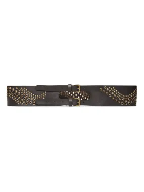 Black Studded Genuine Leather Belt For Women By Art N Vintage