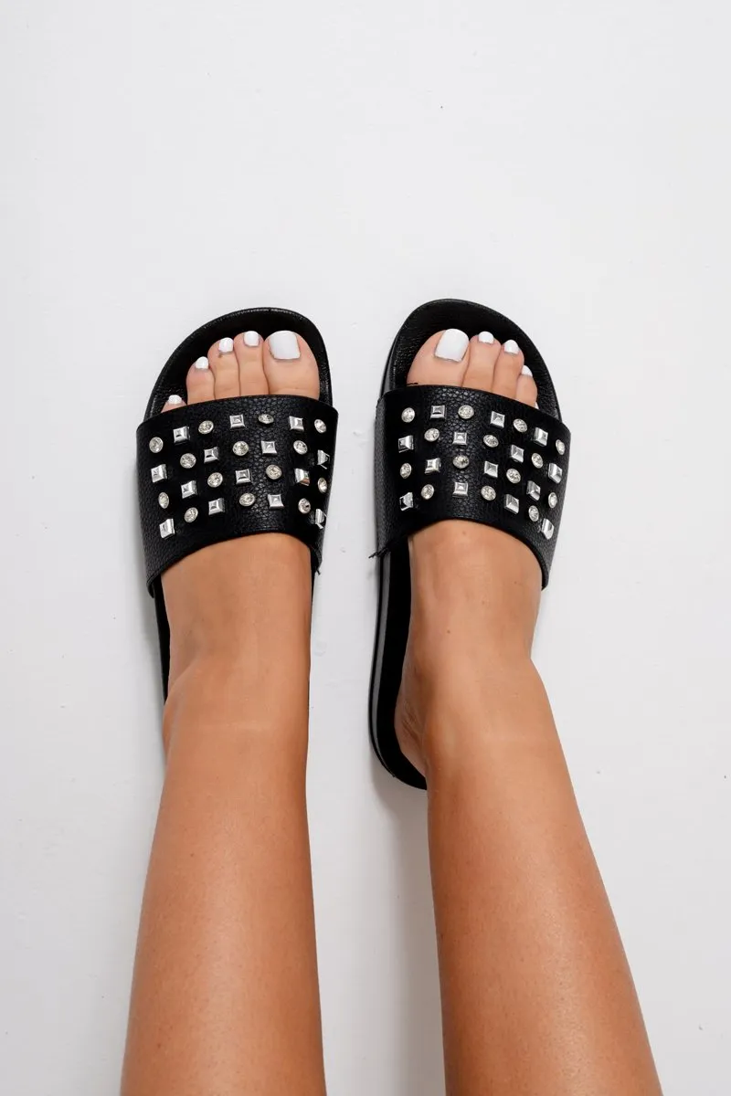 Black studded Sliders - Heartlyn