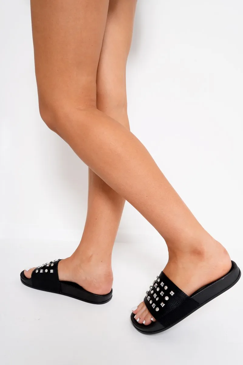 Black studded Sliders - Heartlyn