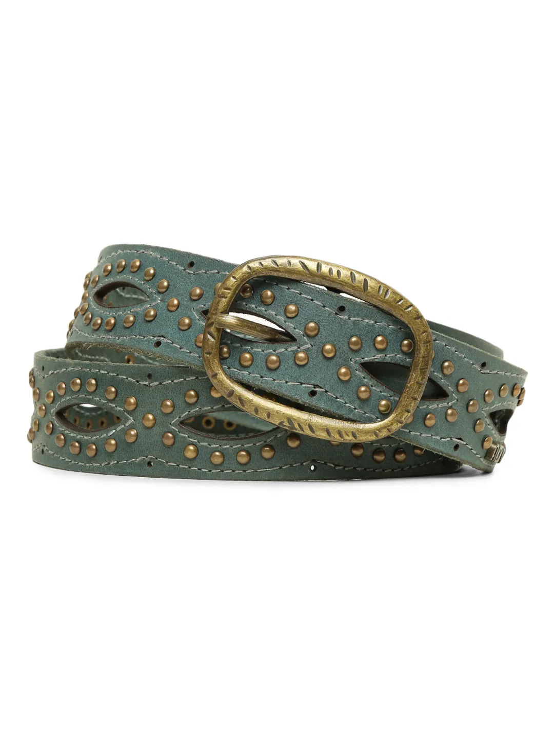 Blue Laser With Studded Leather Belt For Women By Art N Vintage