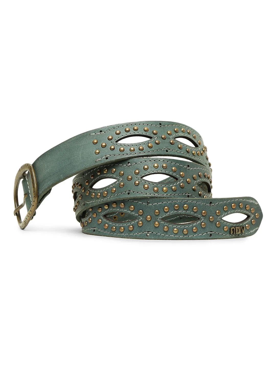 Blue Laser With Studded Leather Belt For Women By Art N Vintage