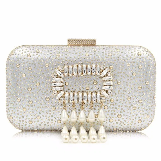 Box Clutches Fashion Beaded Tassel Evening Female Wedding Purse