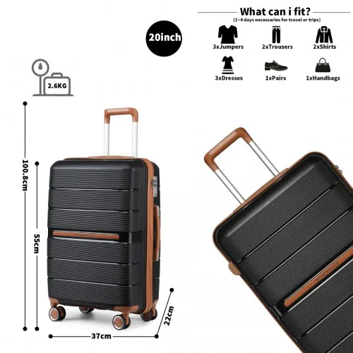 British Traveller 20 Inch Multi-Texture Polypropylene Hard Shell Suitcase with TSA Lock - Durable & Secure Black Carry-On Luggage