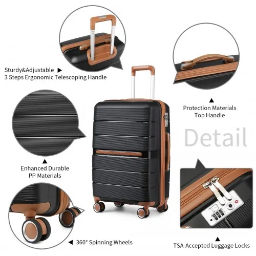 British Traveller 20 Inch Multi-Texture Polypropylene Hard Shell Suitcase with TSA Lock - Durable & Secure Black Carry-On Luggage