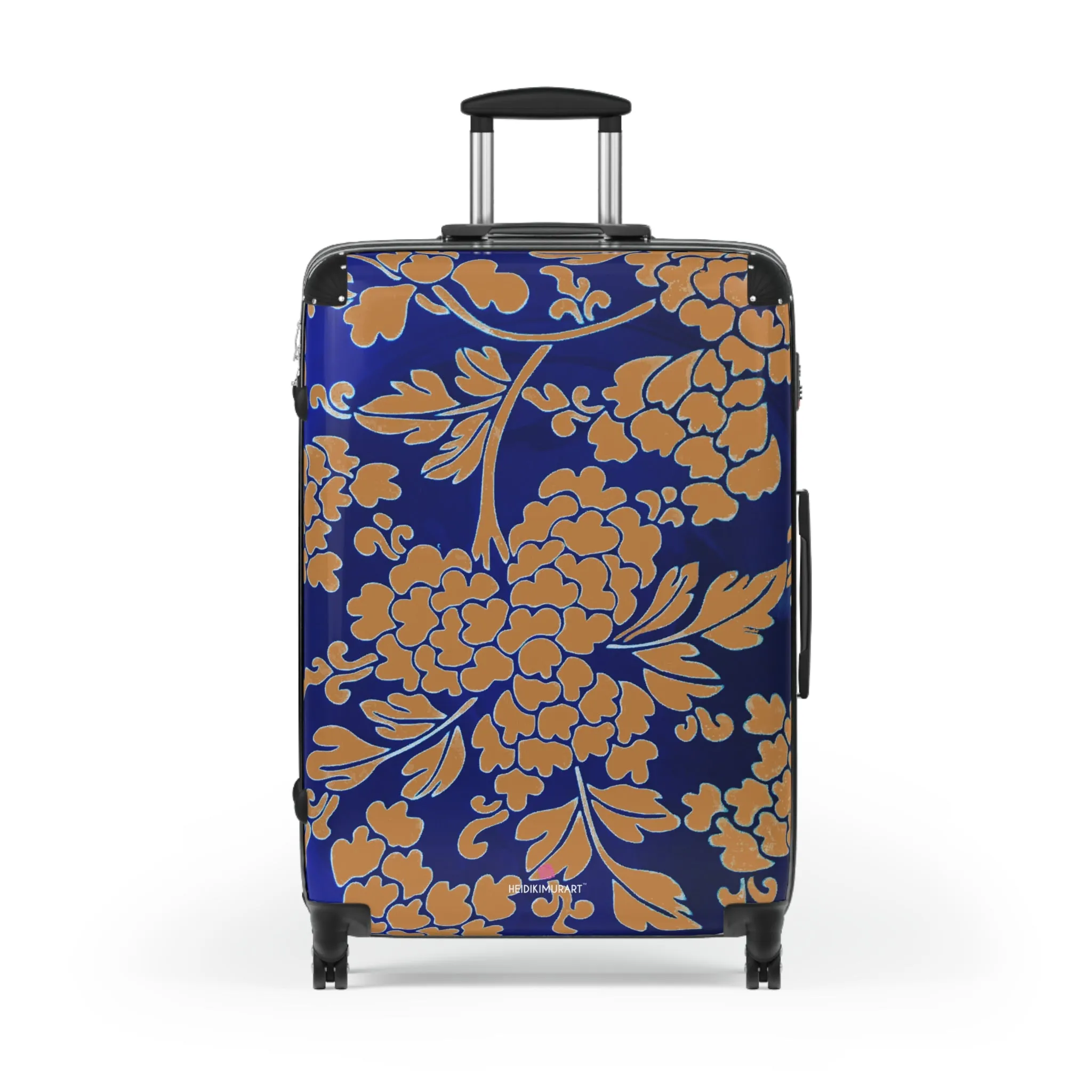 Brown Blue Floral Print Suitcase, Abstract Oriental Style Floral Print Designer Suitcases, Travel Bag Suitcases (Small, Medium, Large)