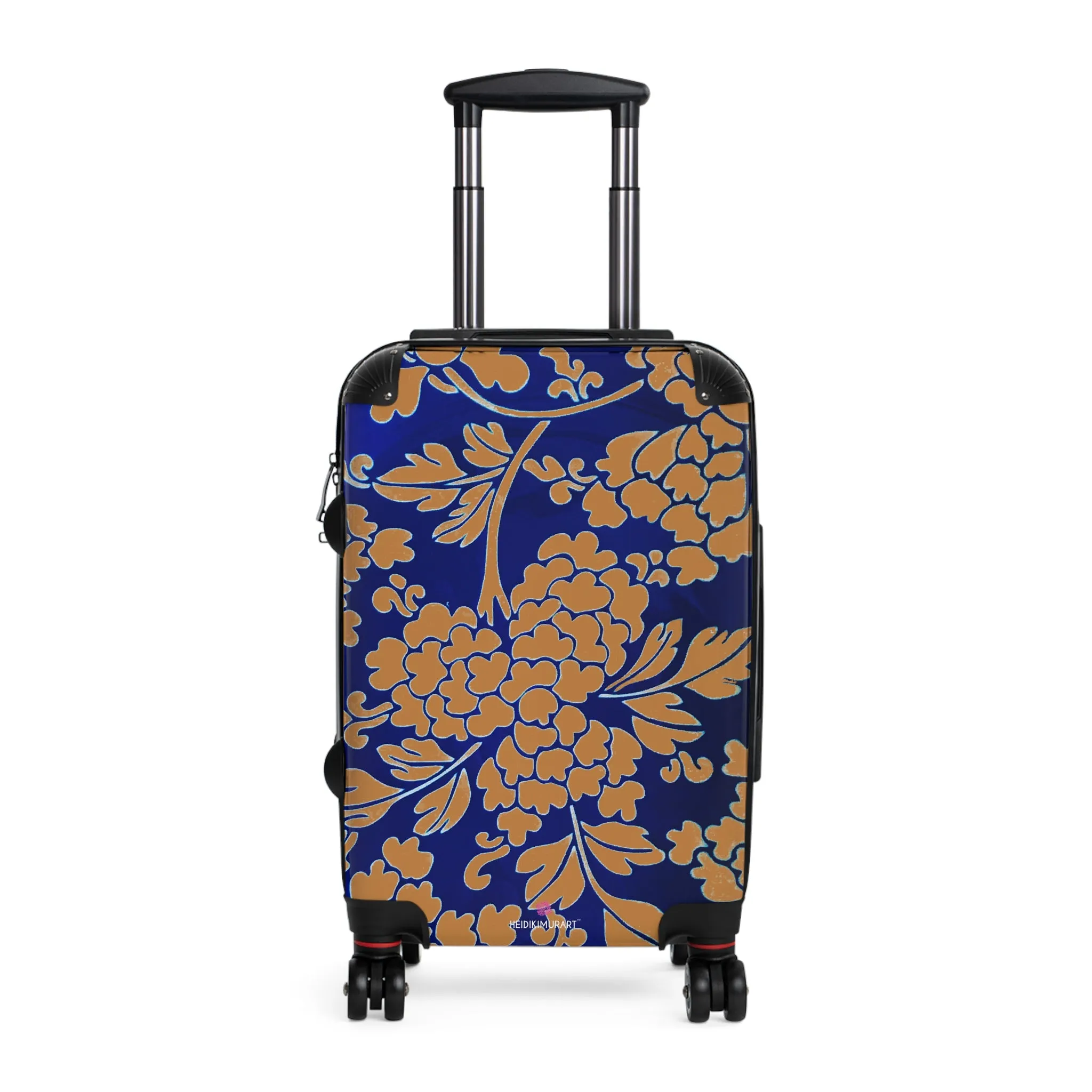 Brown Blue Floral Print Suitcase, Abstract Oriental Style Floral Print Designer Suitcases, Travel Bag Suitcases (Small, Medium, Large)