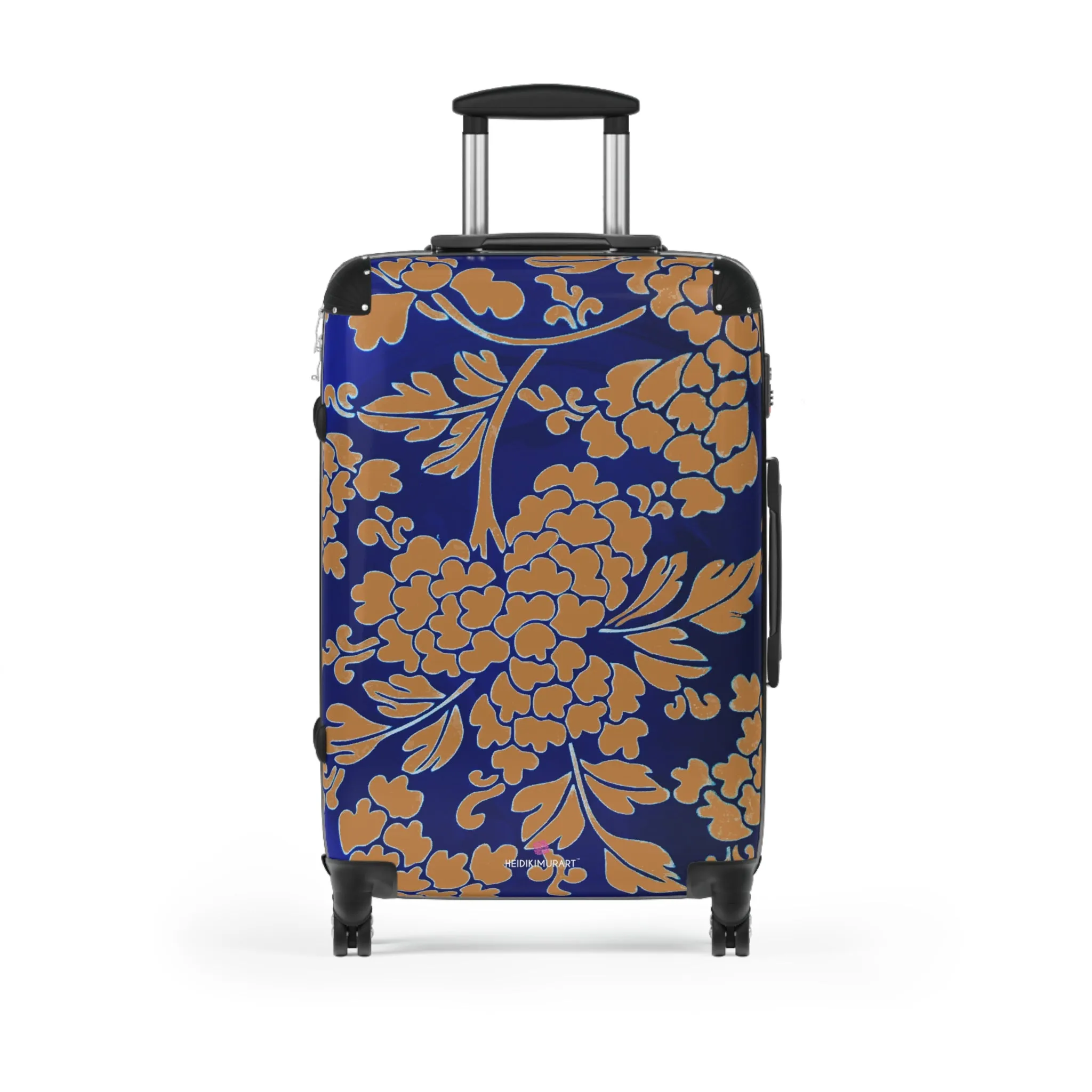 Brown Blue Floral Print Suitcase, Abstract Oriental Style Floral Print Designer Suitcases, Travel Bag Suitcases (Small, Medium, Large)