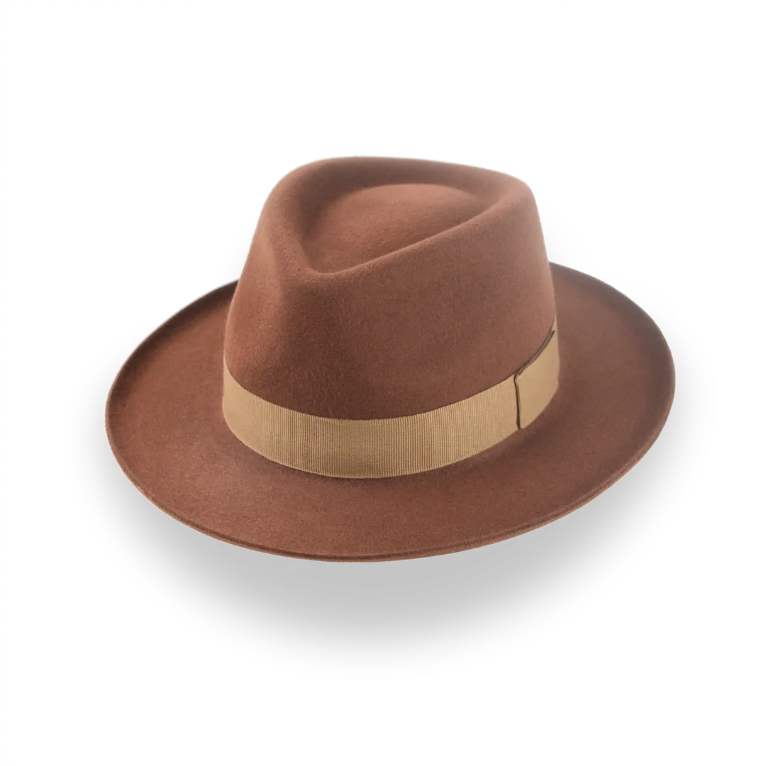 Brown Dress Fedora with Rolled Brim in Smooth Fur Felt | The Mirage