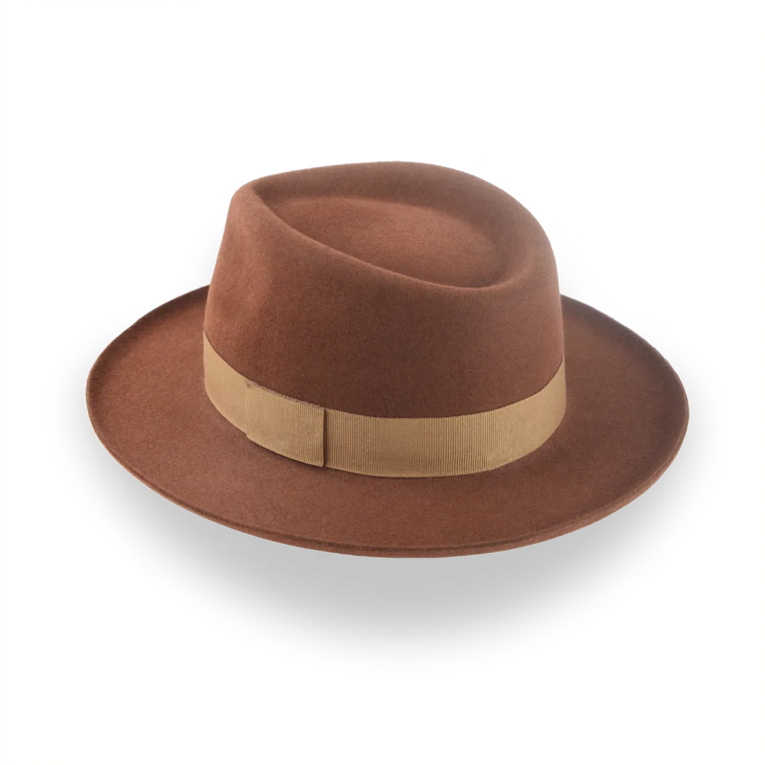 Brown Dress Fedora with Rolled Brim in Smooth Fur Felt | The Mirage