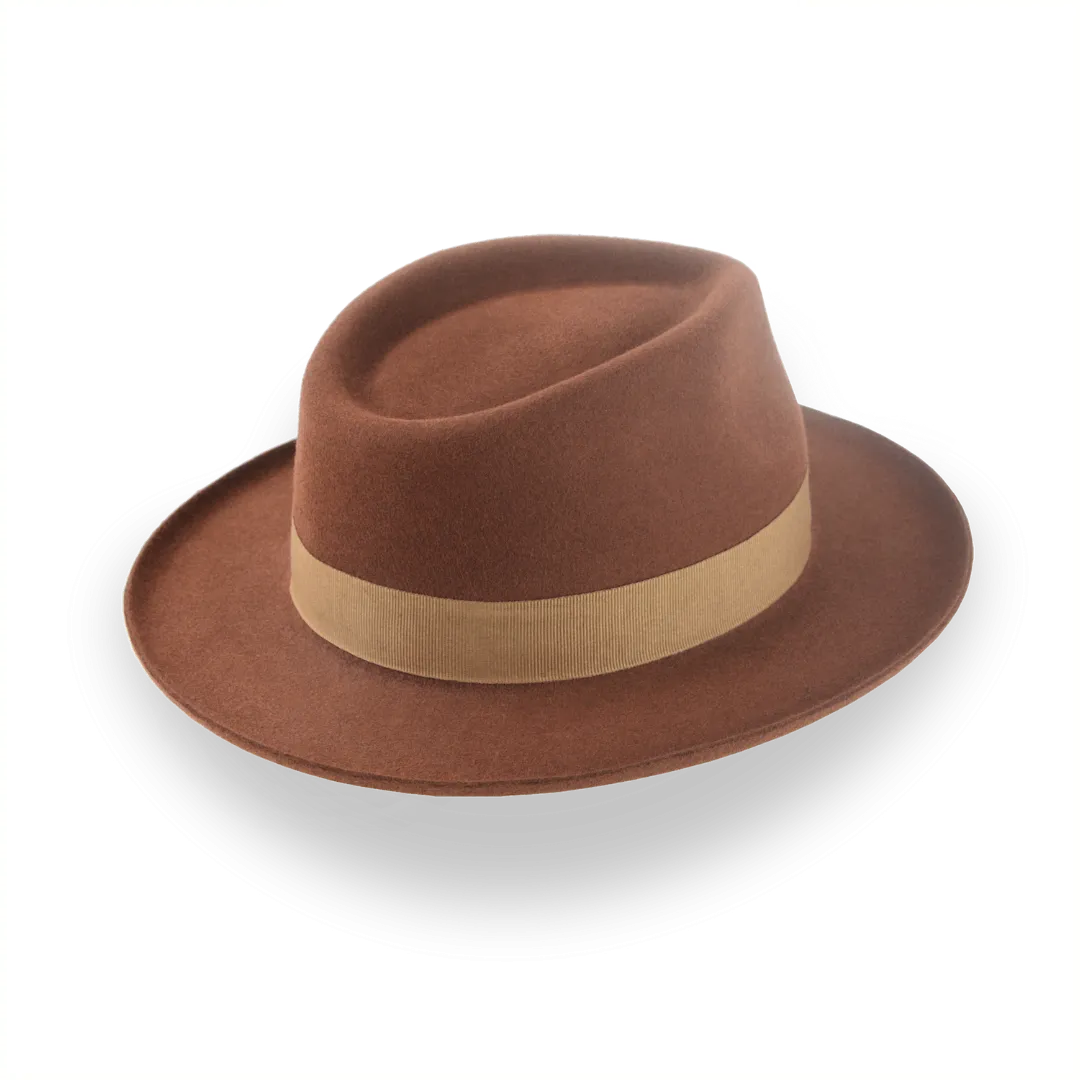 Brown Dress Fedora with Rolled Brim in Smooth Fur Felt | The Mirage