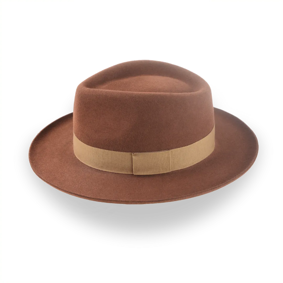 Brown Dress Fedora with Rolled Brim in Smooth Fur Felt | The Mirage